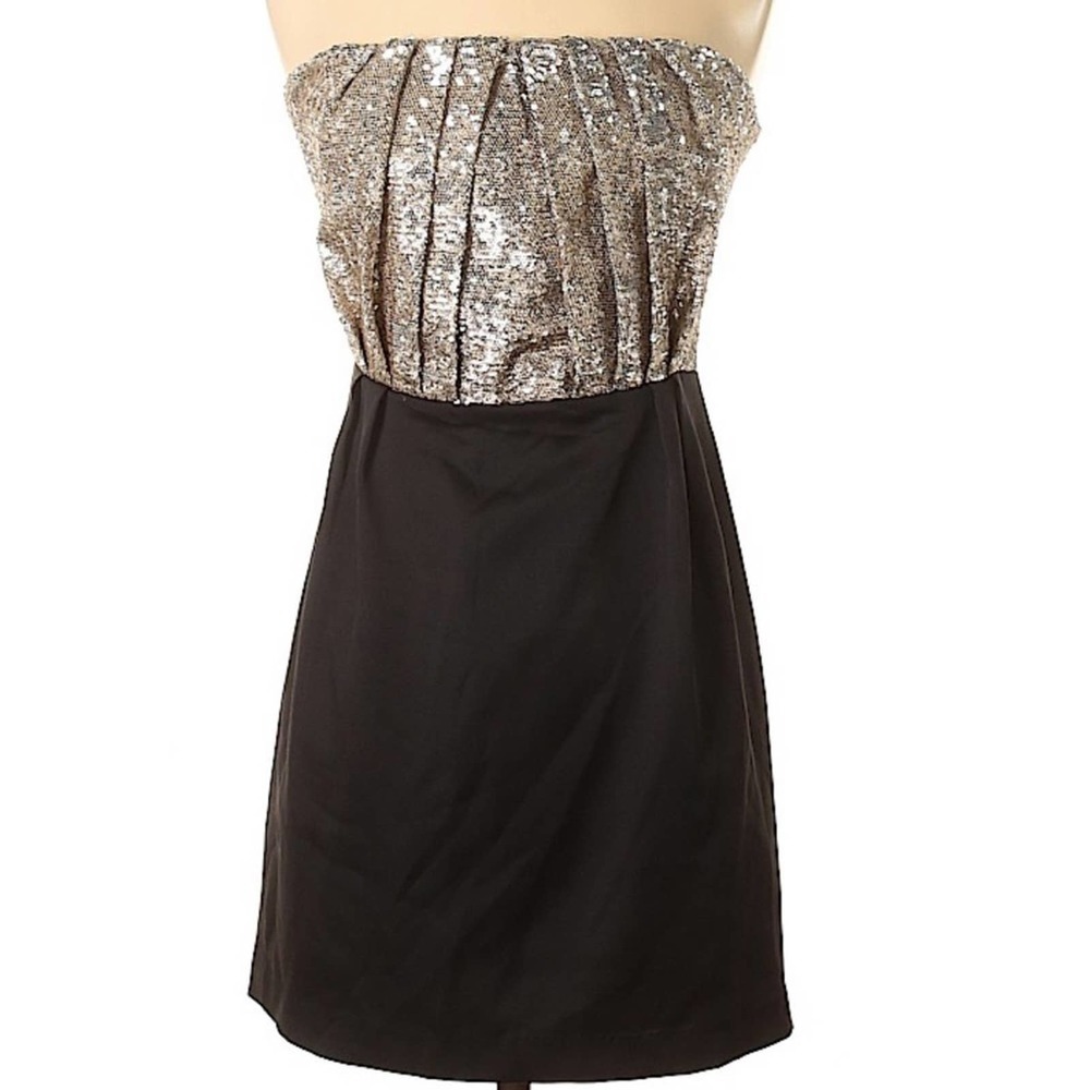 Line & Dot Gold Sequin Strapless Zip Mini Dress SM